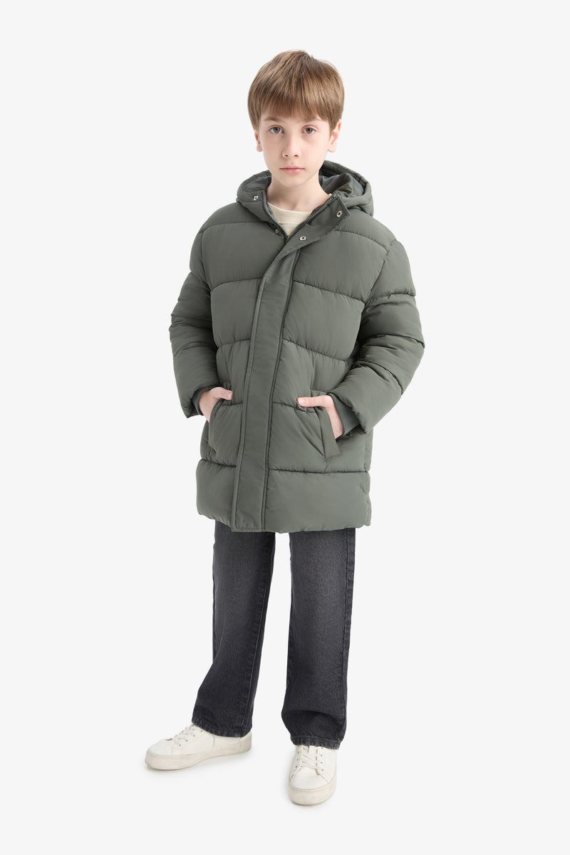 DeFacto Green Boy Hooded Water Repellent Coat Casual - Image 2