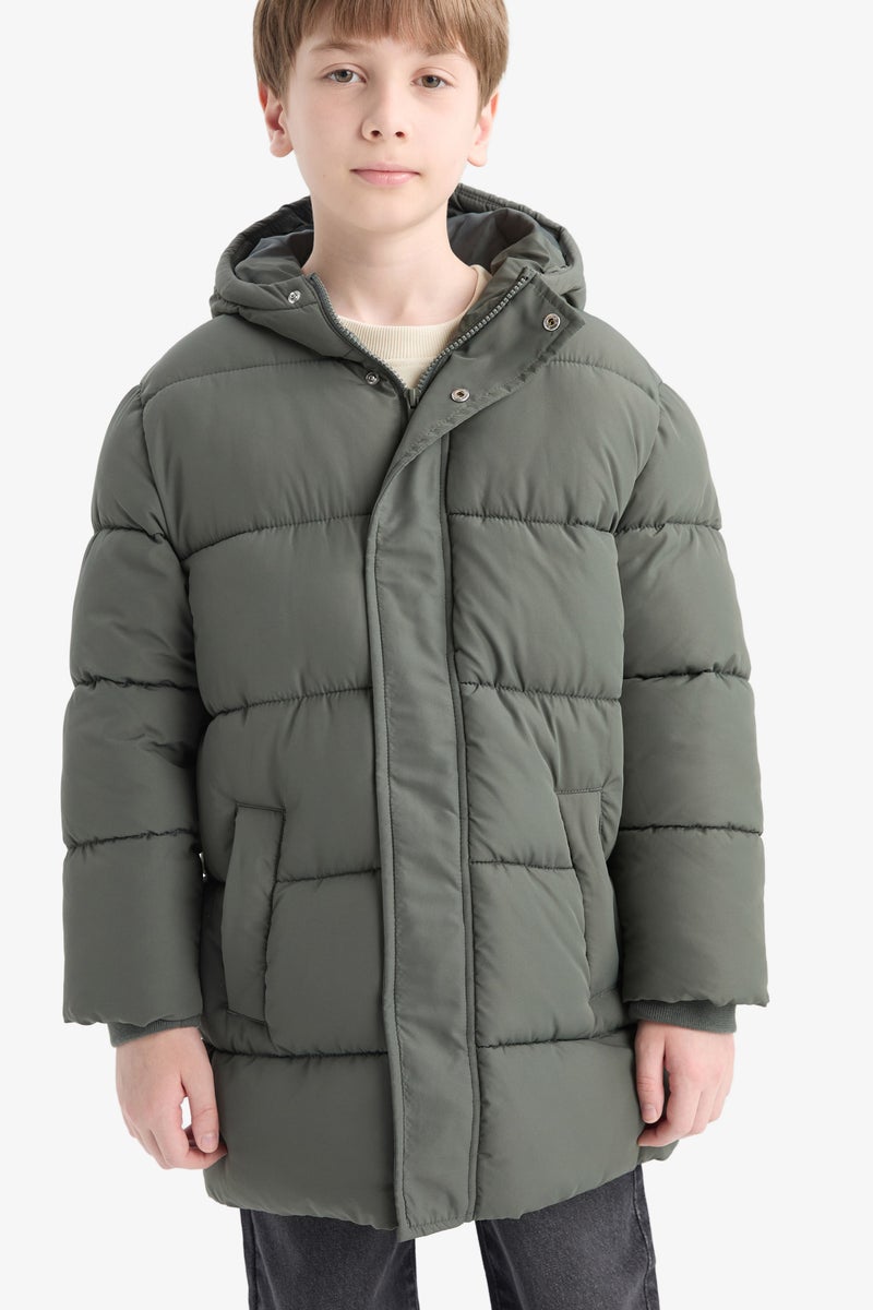 DeFacto Green Boy Hooded Water Repellent Coat Casual - Image 1