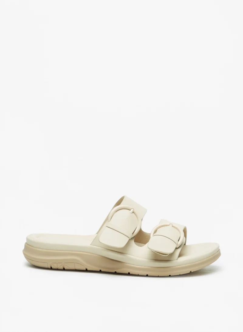 Flora Bella By Shoexpress Womens Solid Slip-On Strap Sandals with Buckle Accent