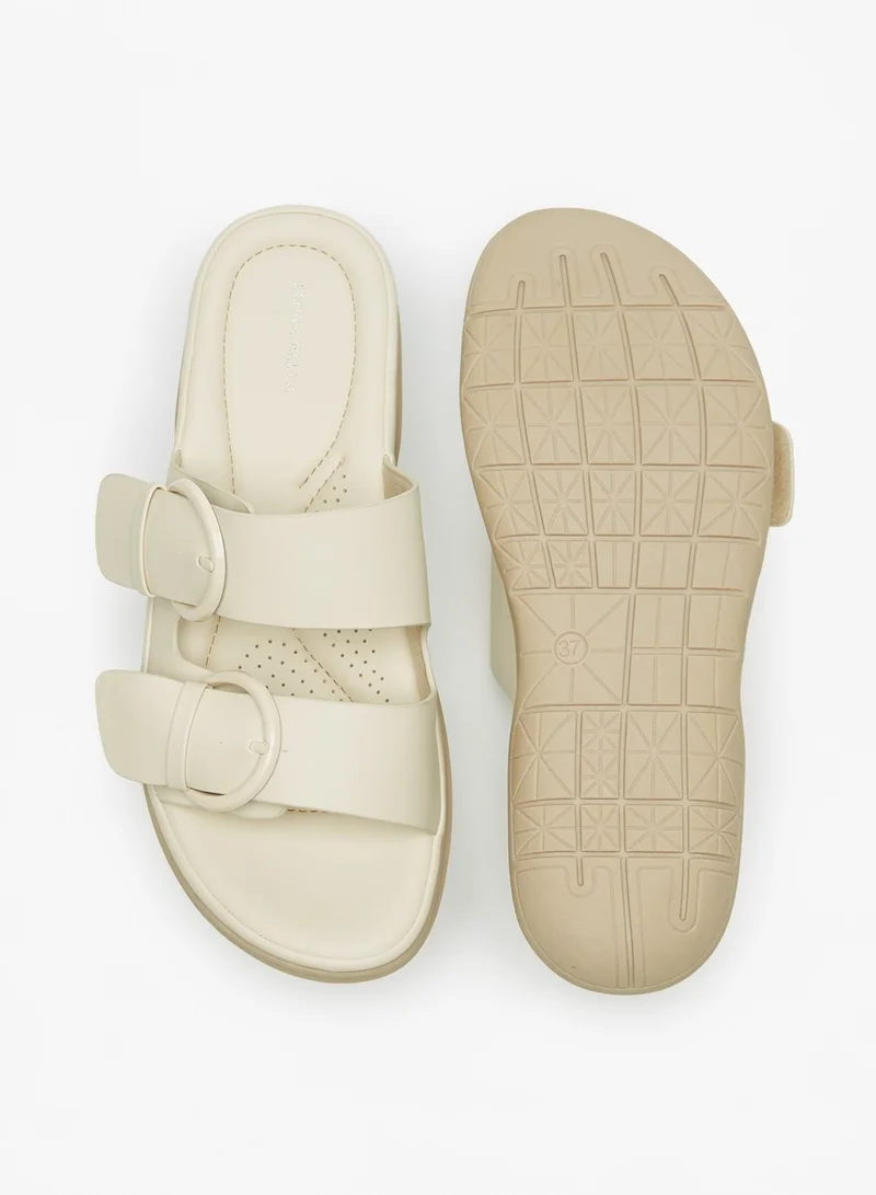 Flora Bella By Shoexpress Womens Solid Slip-On Strap Sandals with Buckle Accent