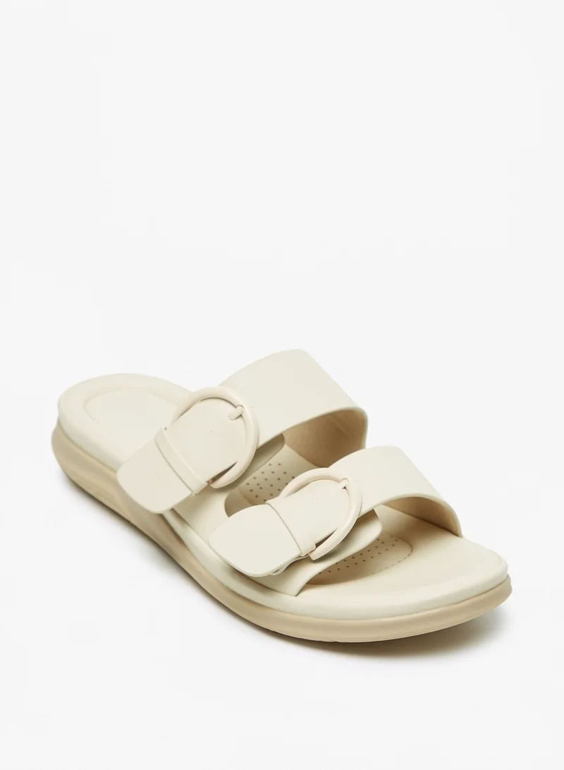 Flora Bella By Shoexpress Womens Solid Slip-On Strap Sandals with Buckle Accent