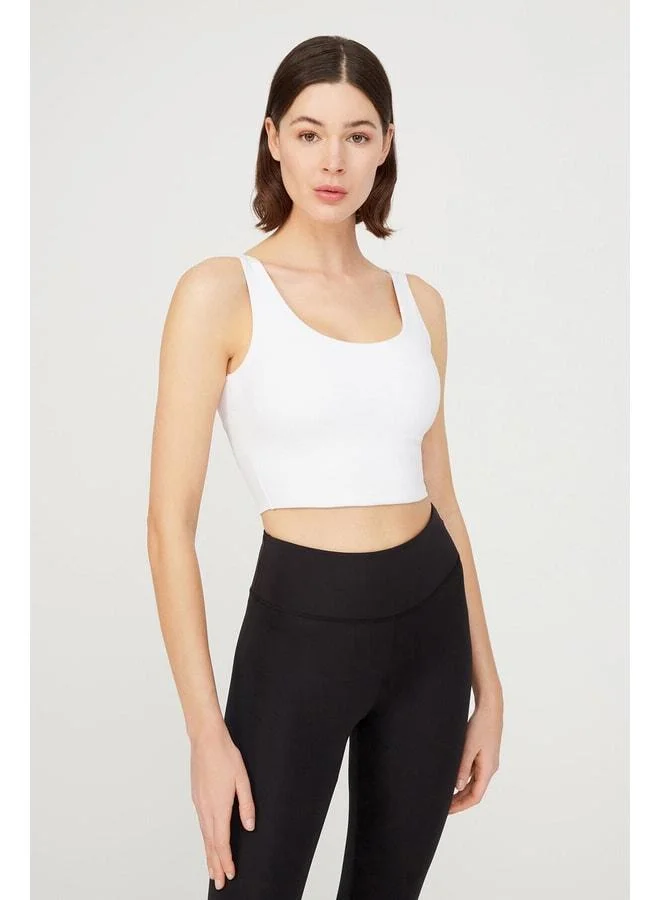 Los Ojos White Lightly Supported Back-Detail Lined Crop Top Bustier Cropped.