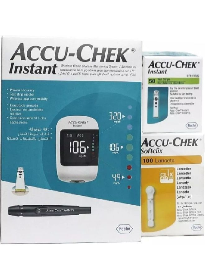 Accu-Chek Instant Blood Glucose Monitoring System + Instant Test Strips 50's + Softclix Lancets 100's - Image 1