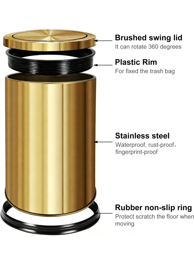 Stainless Steel Gold Trash can with Flipping Lid 2.4gallon Fingerprint-Proof Garbage cans Wastebasket Bin for Kitchen bothroom Living Room (Gold) - Image 5