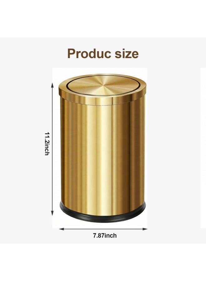 Stainless Steel Gold Trash can with Flipping Lid 2.4gallon Fingerprint-Proof Garbage cans Wastebasket Bin for Kitchen bothroom Living Room (Gold) - Image 1