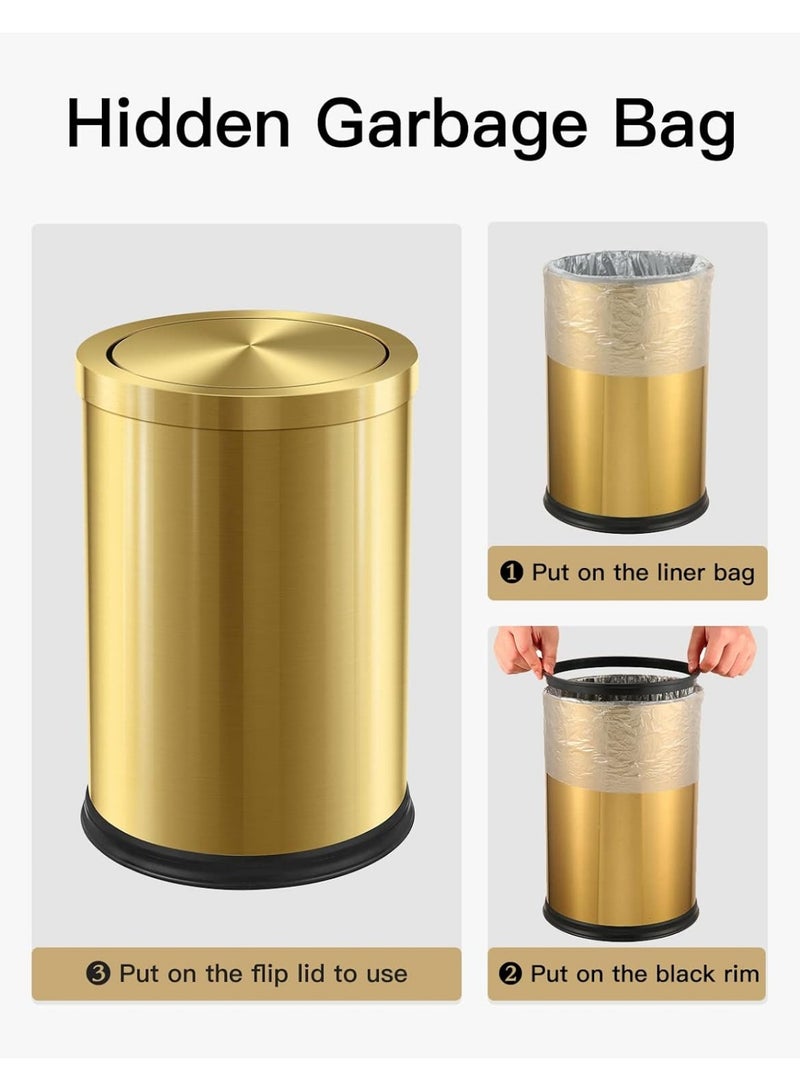 Stainless Steel Gold Trash can with Flipping Lid 2.4gallon Fingerprint-Proof Garbage cans Wastebasket Bin for Kitchen bothroom Living Room (Gold) - Image 4