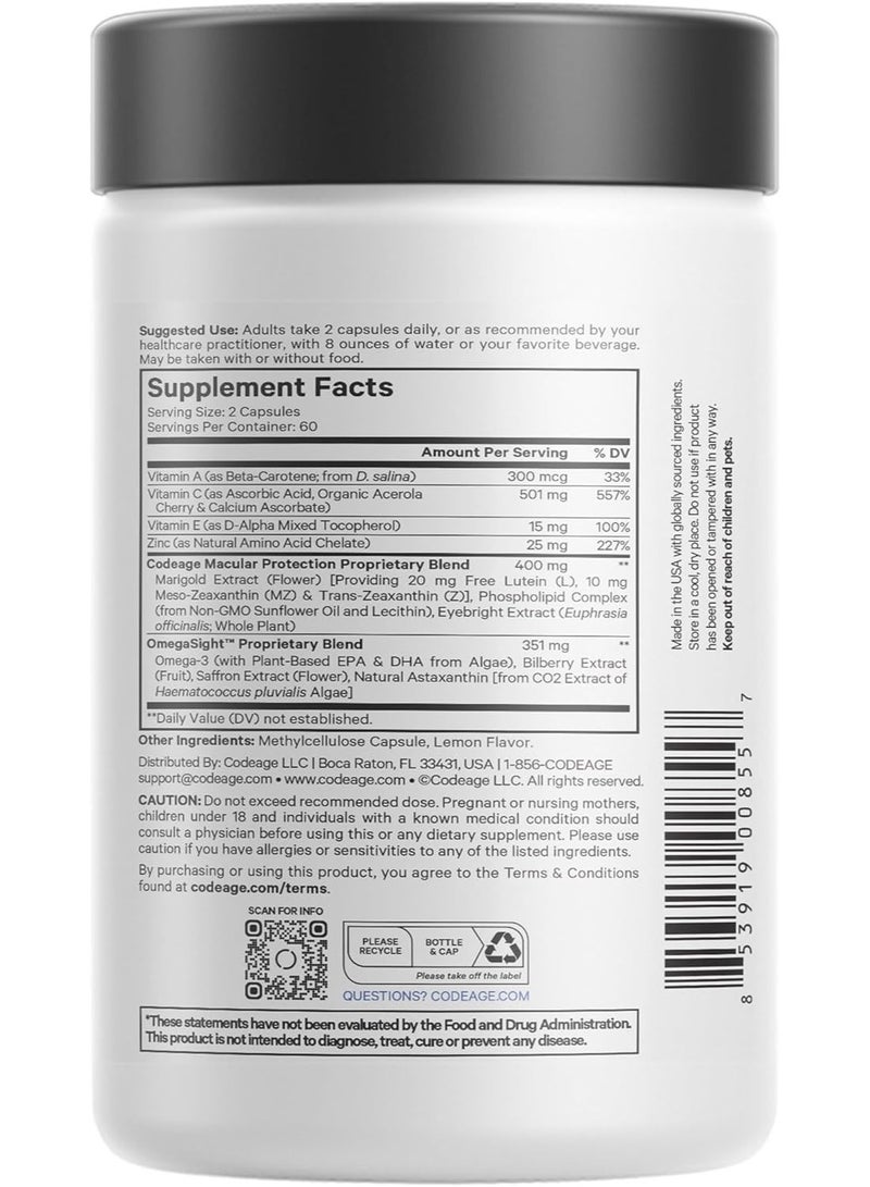 Codeage Eyes Vitamins+ Macular Health Complex* 120 Vegetable Capsules - Image 2