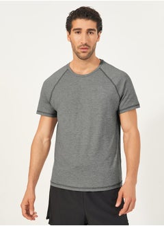 Styli Melange Knit Stretch Raglan Workout T-Shirt  - Image 1