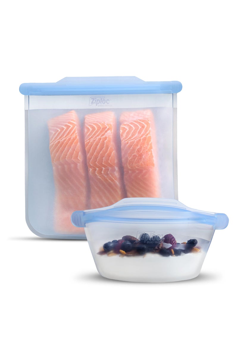 Ziploc Endurables Large Pouch and Medium Container, Reusable Silicone Bags and Food Storage Meal Prep Containers for Freezer, Oven, and Microwave, Dishwasher Safe - Image 1