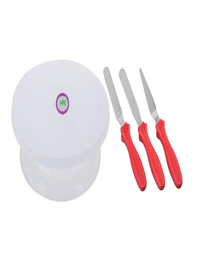 hpk 4 pcs Cake Deco Ration Turn Table with 3pcs icicng Knifing (sku-hpk-gur-22) - Image 1
