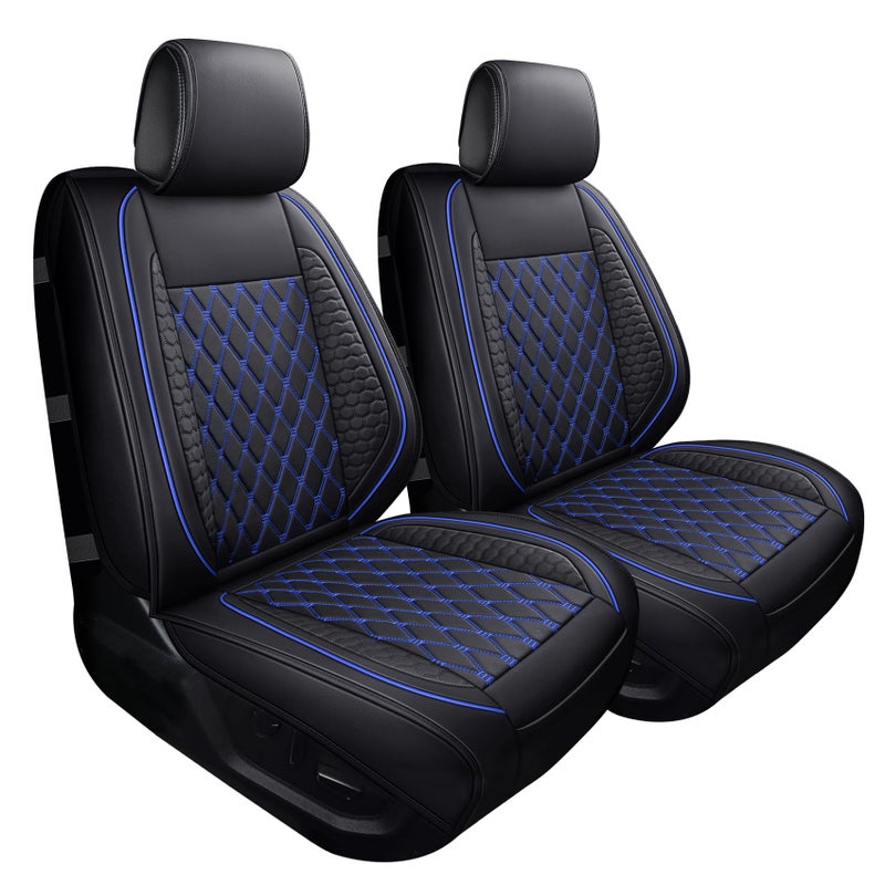 Tomatoman Front Seat Covers Fits for 20092025 F150 20172025 F250 F350 F450 Supercab King Ranch Hybrid Limited PowerBoost Waterproof Leather Automotive Vehicle Cushion2PCS FrontBlackBlue