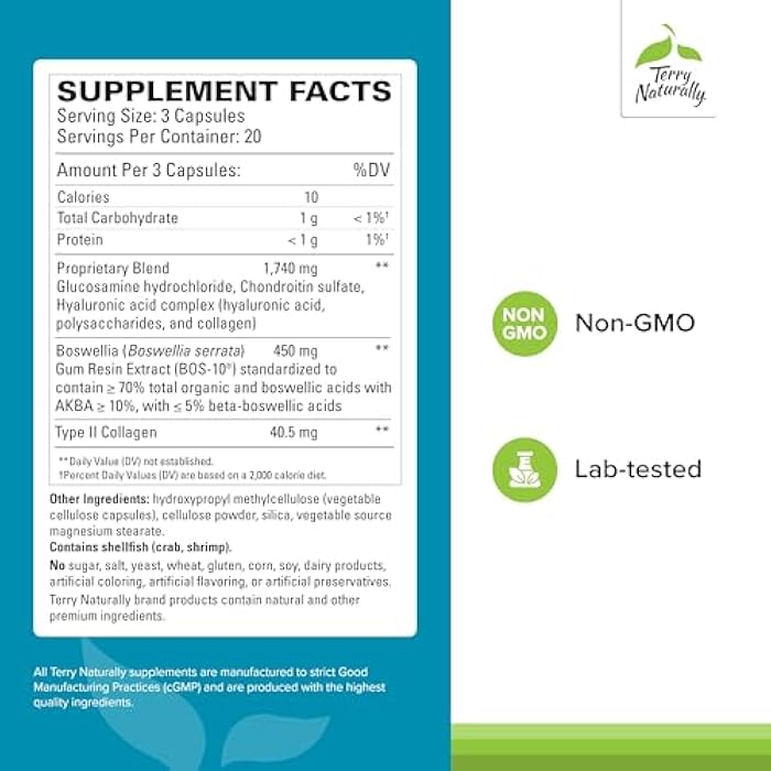 Terry Naturally Be Mobile - Collagen Supplement for Joint Health Support - Dietary Supplement with Boswellia Extract & Type II Collagen - Lower Back & Knee Support Supplement - 60 Capsules - Image 2
