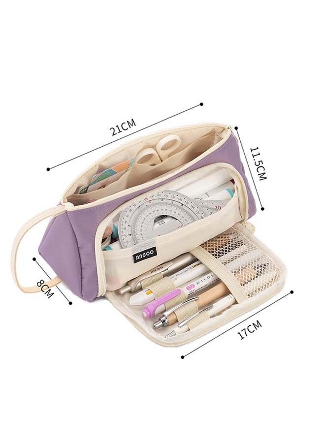 ANGOO - Pencil Case Handheld Pencil Pouch Multi-slot Pen Bag Stationery Storage for Teen Student College Office Purple - Image 1