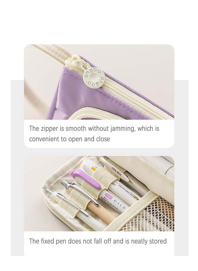 ANGOO - Pencil Case Handheld Pencil Pouch Multi-slot Pen Bag Stationery Storage for Teen Student College Office Purple - Image 1
