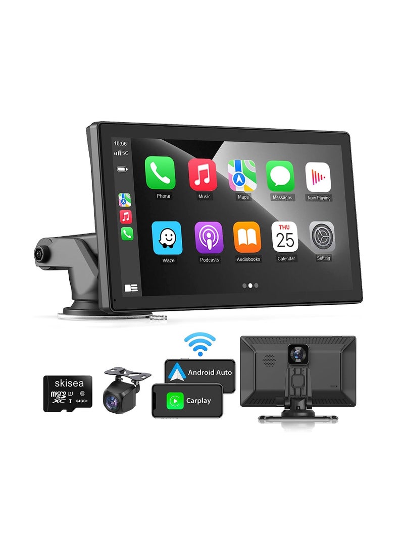 MSMR - Wireless Apple Carplay Car Stereo,Portable 9'' Touch Screen Android Auto,2.5K Dash Cam,1080p Backup Camera DVR,Drive Mate Carplay Navigation with Mirror Link/Siri/FM/Bluetooth - Image 1