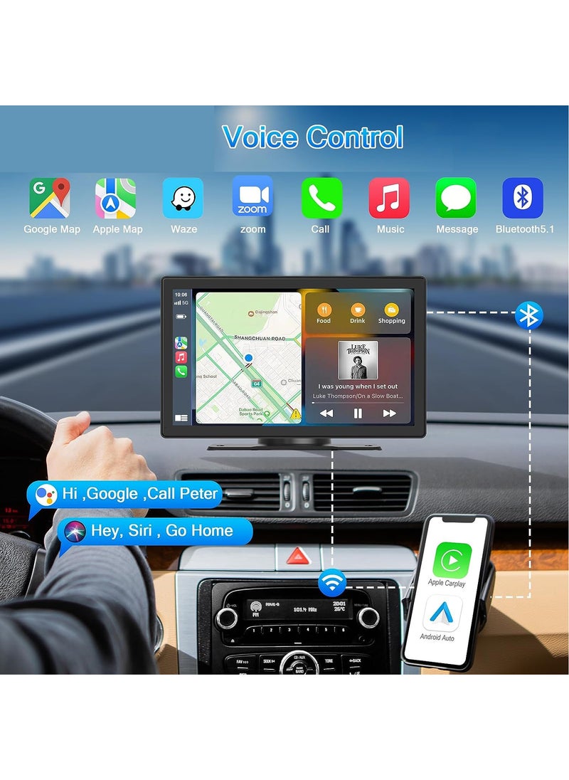 MSMR - Wireless Apple Carplay Car Stereo,Portable 9'' Touch Screen Android Auto,2.5K Dash Cam,1080p Backup Camera DVR,Drive Mate Carplay Navigation with Mirror Link/Siri/FM/Bluetooth - Image 1