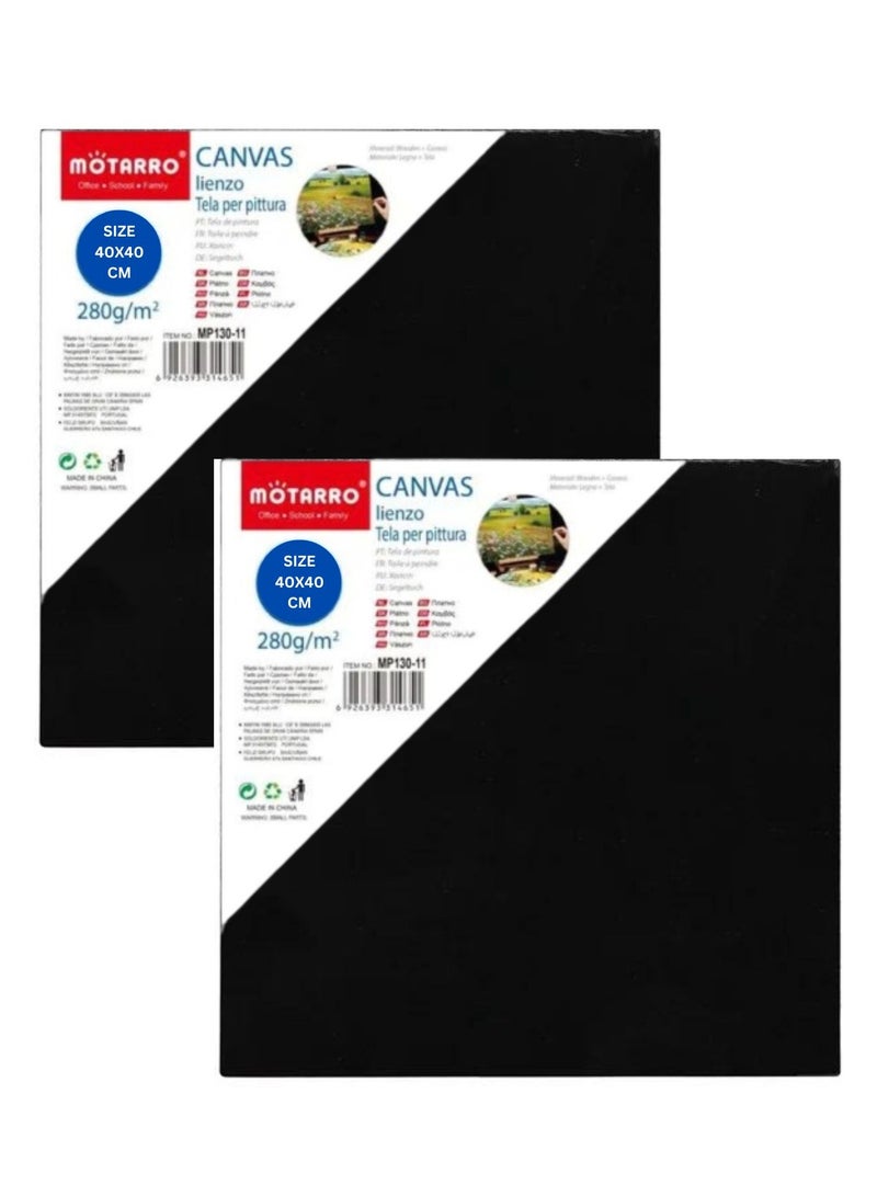 MOTARRO Canvas Black,40X40 CM 100% Cotton Primed Acid-Free Stretched Black canvas for Painting, Art Supplies for Acrylic Pouring, Oil Painting and Watercolor Paints (Pack of 2)  - Image 1