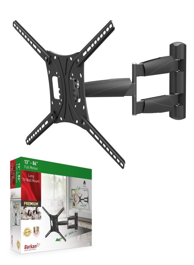 Barkan 26" / 66cm Long TV Wall Mount, 13-83 inch Full Motion Articulating - 4 Movement Premium Flat/Curved Screen Bracket, Holds up to 95lbs, Extremely Extendable, Fits LED OLED LCD - Image 1
