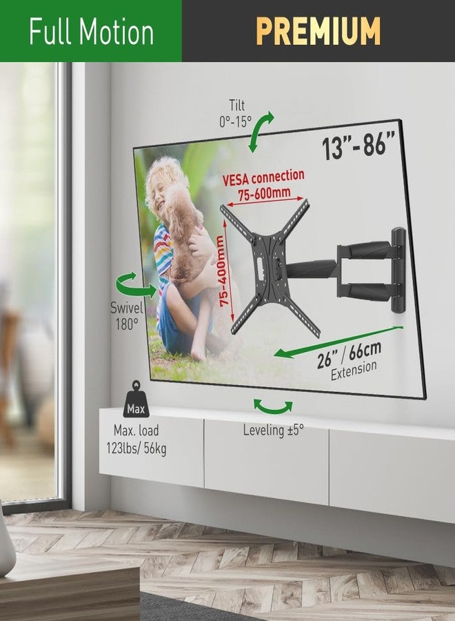 Barkan 26" / 66cm Long TV Wall Mount, 13-83 inch Full Motion Articulating - 4 Movement Premium Flat/Curved Screen Bracket, Holds up to 95lbs, Extremely Extendable, Fits LED OLED LCD - Image 2