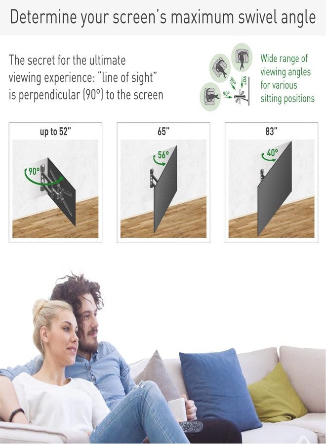 Barkan 26" / 66cm Long TV Wall Mount, 13-83 inch Full Motion Articulating - 4 Movement Premium Flat/Curved Screen Bracket, Holds up to 95lbs, Extremely Extendable, Fits LED OLED LCD - Image 5