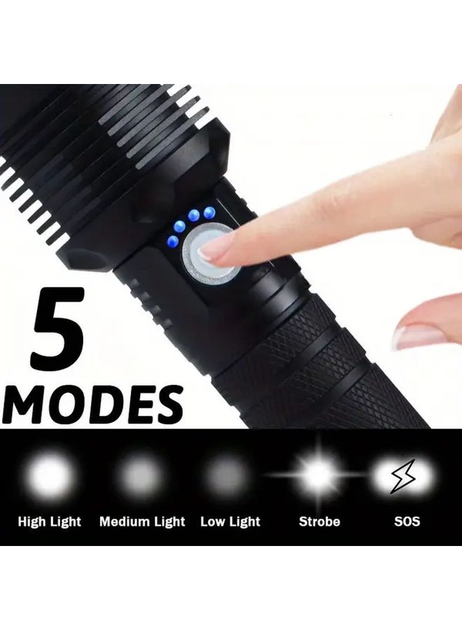1 قطعة مصباح يدوي فائق السطوع قابل لإعادة الشحن عبر USB قابل للتكبير متعدد الوظائف LED لمصباح المغامرة للتخييم والتنزه والبحث والإنقاذ والصيد والطوارئ مع شعاع بعيد المدى خفيف الوزن ومقبض مريح - Image 5