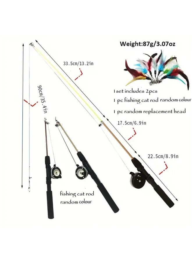 مجموعة قضبان الصيد التدريبية للأسطوانات 2 قطعة لعبة قط تفاعلية مع ريش اصطناعي - Image 1