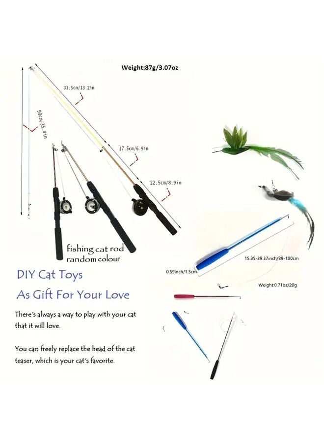 مجموعة قضبان الصيد التدريبية للأسطوانات 2 قطعة لعبة قط تفاعلية مع ريش اصطناعي - Image 3