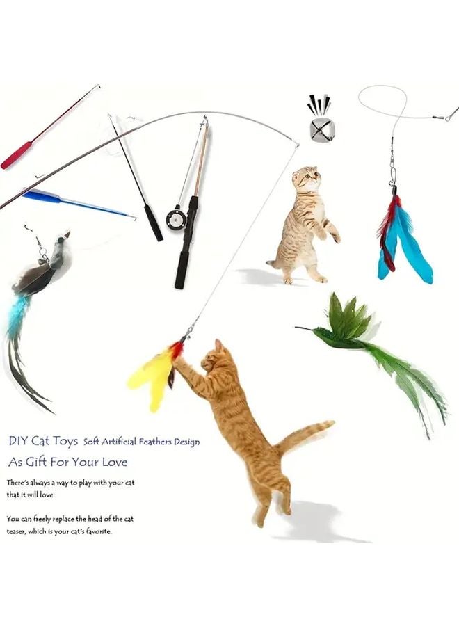 مجموعة قضبان الصيد التدريبية للأسطوانات 2 قطعة لعبة قط تفاعلية مع ريش اصطناعي - Image 2