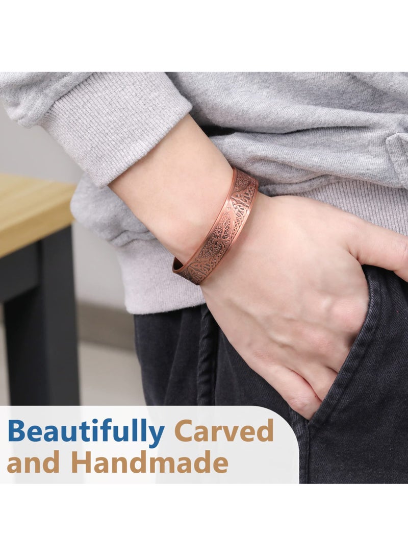 SOLARAE Pure Copper Magnetic Bracelets for Women Men, Adjustable Copper Cuff Bangle, Wide Solid Copper Magentic Bracelet, Magnetic Bangle Bracelets Jewelry with Tree of Life Motif - Image 3
