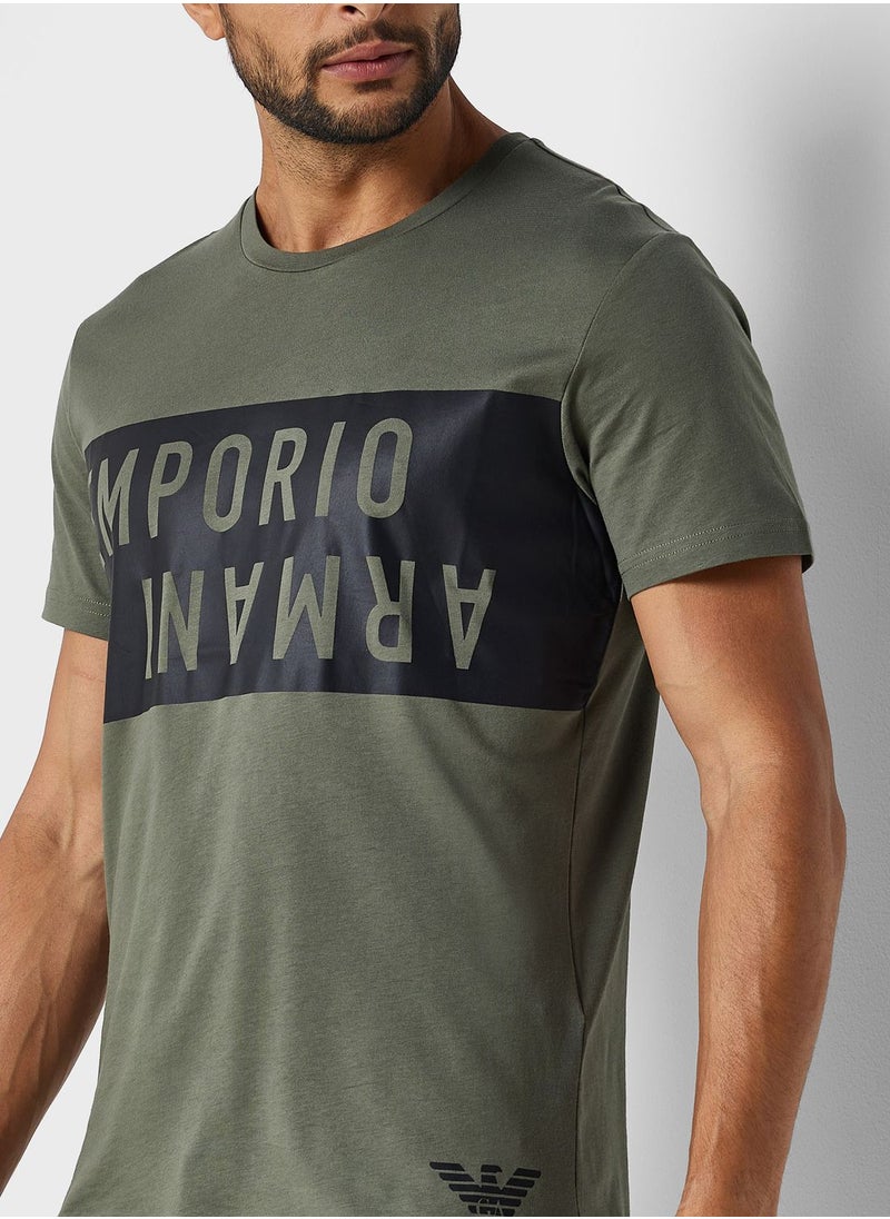 EMPORIO ARMANI - Text Print Crew Neck T-Shirt - Image 1