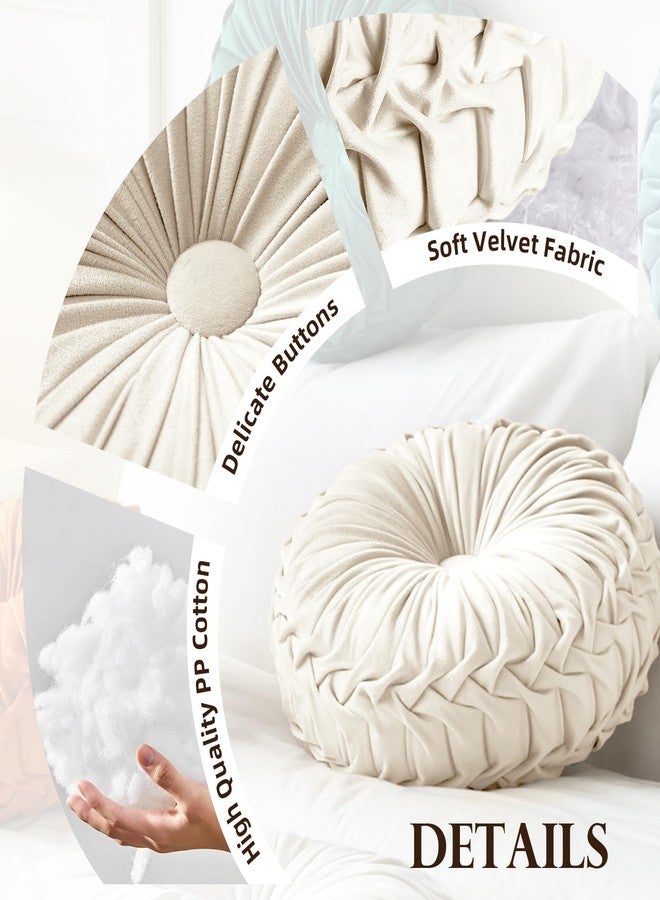 Teieas Round Throw Pillow Velvet Home Decoration Pleated Round Pillow Cushion for Couch Chair Bed Car Grey (Apricot) - Image 5