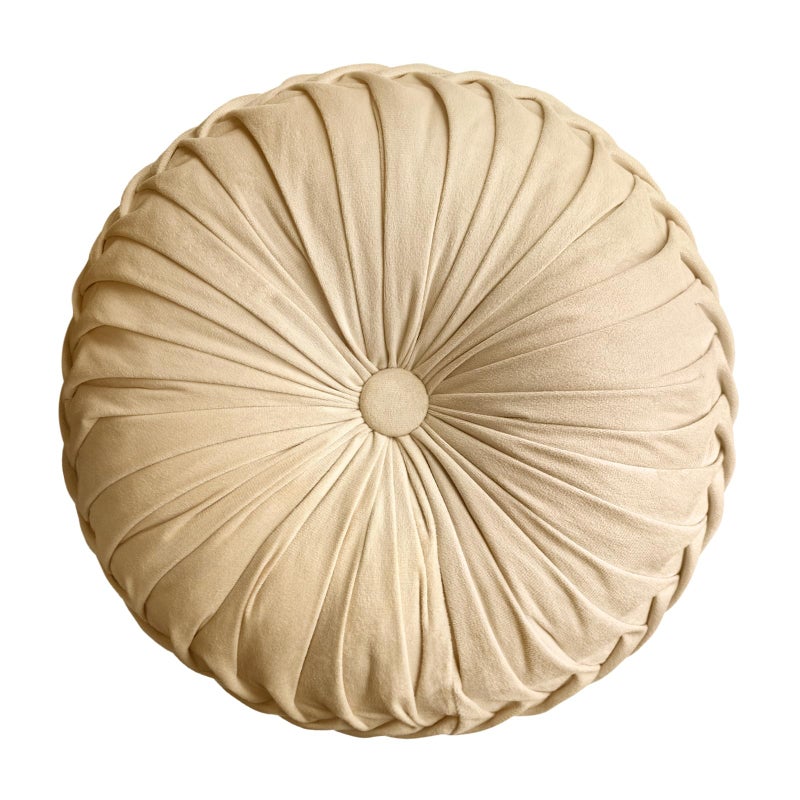 Teieas Round Throw Pillow Velvet Home Decoration Pleated Round Pillow Cushion for Couch Chair Bed Car Grey (Apricot) - Image 1