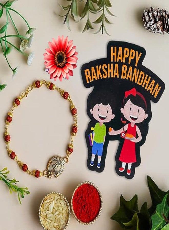KamlaArt Antique Bro Rudraksha Rakhi للأخ، راخي للبهاي مع مغناطيس الثلاجة، راخي لبهايا بهابي مع بطاقة تهنئة رولي تشاوال - Image 2
