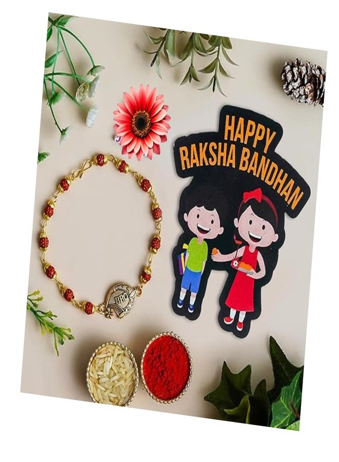 KamlaArt Antique Bro Rudraksha Rakhi للأخ، راخي للبهاي مع مغناطيس الثلاجة، راخي لبهايا بهابي مع بطاقة تهنئة رولي تشاوال - Image 1