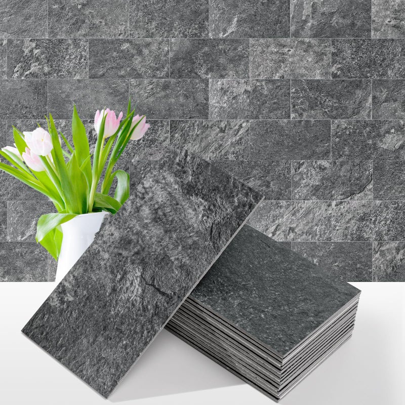 Vamos Tile 100 Pieces Peel and Stick Backsplash Tiles, 3" x 6" PVC Subway Tile, Black Slate Stick on Backsplash Tiles for Kitchen/Bathroom/Fireplace/Laundry/Camper - Image 1