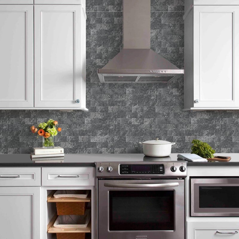 Vamos Tile 100 Pieces Peel and Stick Backsplash Tiles, 3" x 6" PVC Subway Tile, Black Slate Stick on Backsplash Tiles for Kitchen/Bathroom/Fireplace/Laundry/Camper - Image 3