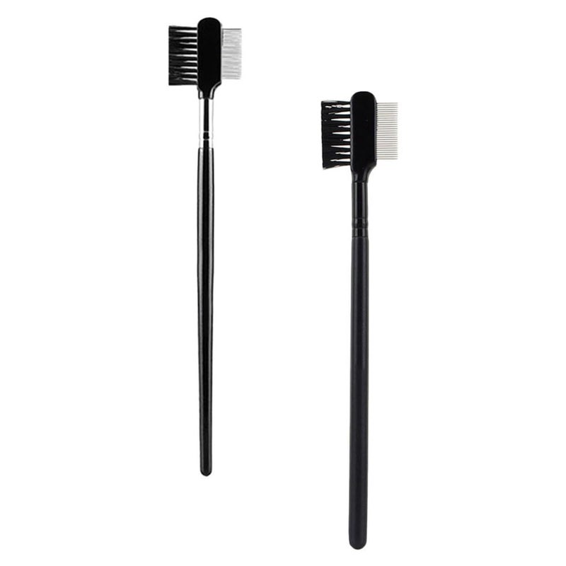 2 Pcs Dual Ended Eyebrow Brush And Eyelash Comb Set Makeup Tool Black Silver For Precise Brow Shaping Eyelash Grooming - Image 2