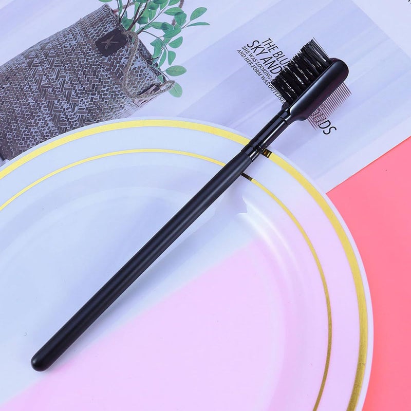 2 Pcs Dual Ended Eyebrow Brush And Eyelash Comb Set Makeup Tool Black Silver For Precise Brow Shaping Eyelash Grooming - Image 4