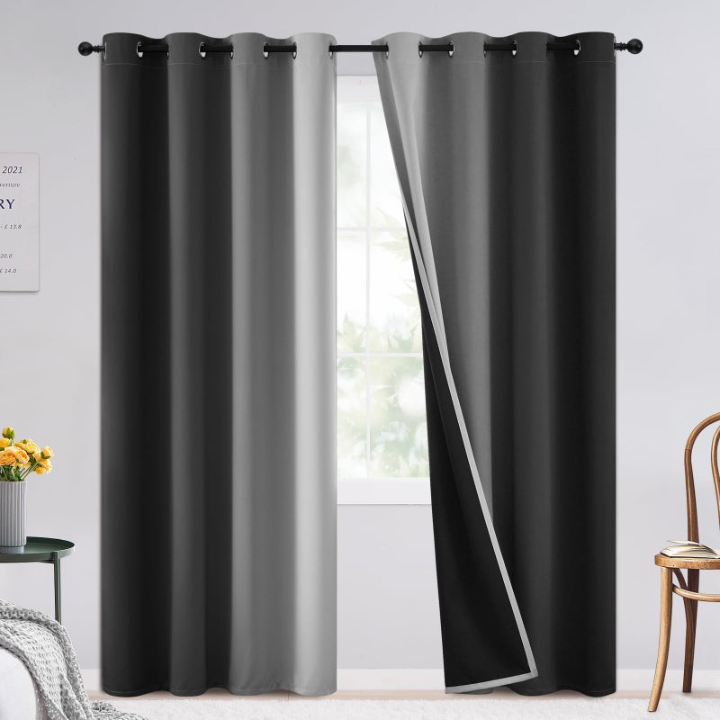 SimpleHome Ombre 100% Blackout Curtains for Bedroom 84 Inches Long, Black and Greyish White Room Darkening Thermal Insulated Grommet Curtain/Drapes for Living Room,2 Panels, 52x84 inches Length - Image 1