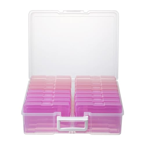 novelinks 4" x 6" Photo Organizer Storage Box with Handle – 16 Inner Photo Cases, Holds 1600 Photos, Portable Picture Organizer for Photos, Cards, Stickers, Scrapbooking – Pink Gradient - Image 1