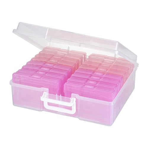 novelinks 4" x 6" Photo Organizer Storage Box with Handle – 16 Inner Photo Cases, Holds 1600 Photos, Portable Picture Organizer for Photos, Cards, Stickers, Scrapbooking – Pink Gradient - Image 4