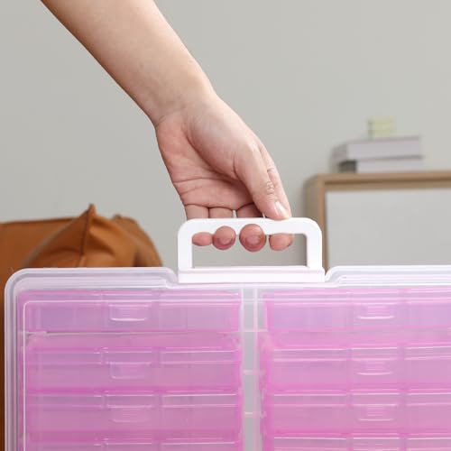 novelinks 4" x 6" Photo Organizer Storage Box with Handle – 16 Inner Photo Cases, Holds 1600 Photos, Portable Picture Organizer for Photos, Cards, Stickers, Scrapbooking – Pink Gradient - Image 3
