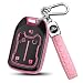 FT FUNTOR 5 Buttons Key Fob Cover with Leather Keychain for GMC Premium TPU Case for Acadia Tahoe Terrain Sierra Silverado 2500HD 3500HD Pink - Image 2