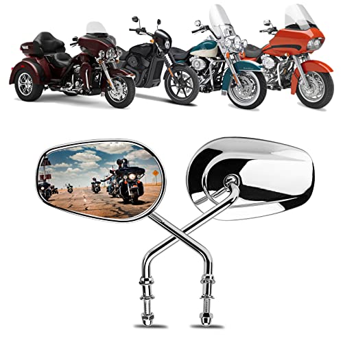 LKV Motorcycle Rear View Mirrors - 360 Degree Adjustment Long Stem Side Mirrors for 1982-2024 Harley Sportster Road King Softail Street Electra Glide Road Dyna - Image 4
