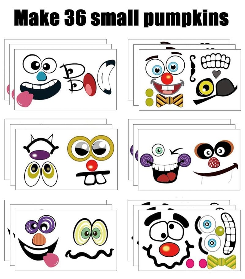 kockuu 36 Pack Halloween Pumpkin Decorating Stickers Mini Make 36 Small Pumpkin Face Stickers for Halloween Kids Toddlers Party Favors Treats Sticker Gifts 18 Sheets, Pumpkins not Included - Image 5