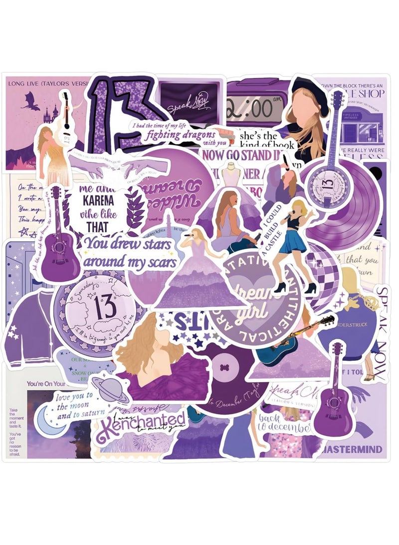 Zikra Taylor Individual Singer Stickers for Fans - 60PCS Purple Waterproof Vinyl Stickers for Water Bottles, Scrapbooking, Phones, Skateboards, and Laptops - Cute Stickers for Teens, Girls, and Kids. - Image 1