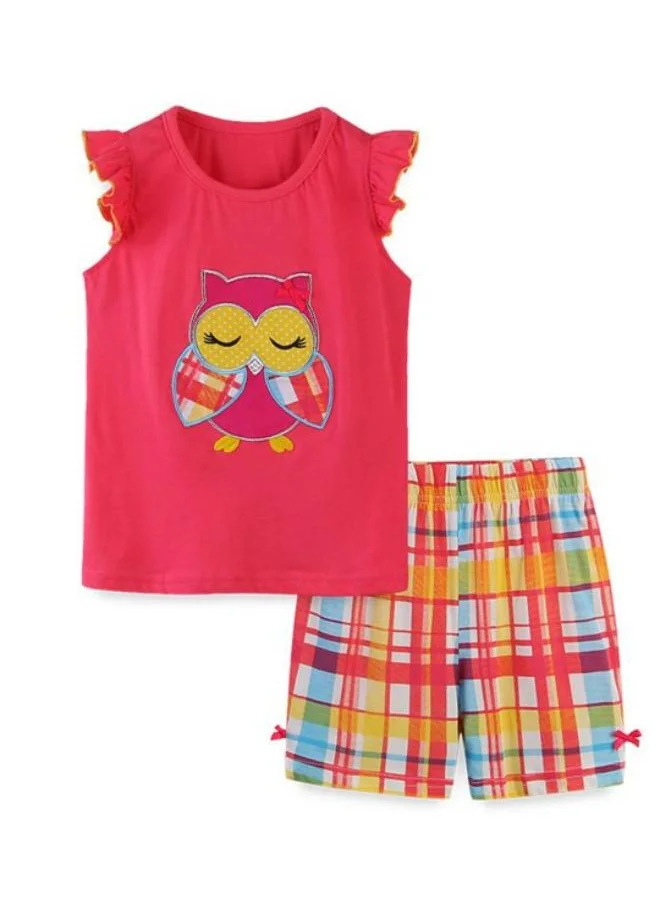 YUNIQEE Red Crew Neck Cap Sleeve Printed Tshirt & Shorts