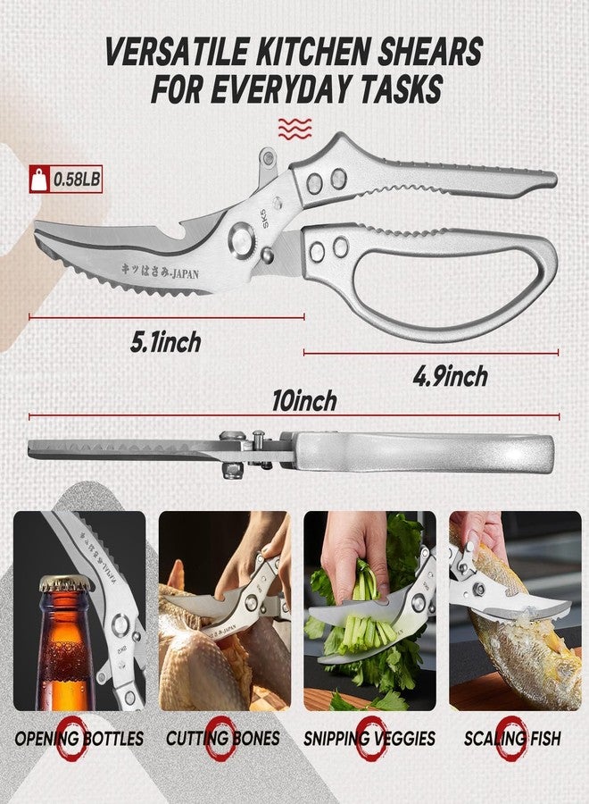 TIVOLI Poultry Shears Silver,Japanese Kitchen Shears Heavy Duty with Non-Slip Handle & Safety Lock,Multifunctional Kitchen Scissors for Chicken, Meat, Turkey, Fish, Vegetables,Ideal Gift - Image 5