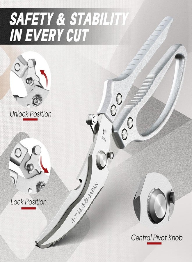 TIVOLI Poultry Shears Silver,Japanese Kitchen Shears Heavy Duty with Non-Slip Handle & Safety Lock,Multifunctional Kitchen Scissors for Chicken, Meat, Turkey, Fish, Vegetables,Ideal Gift - Image 4