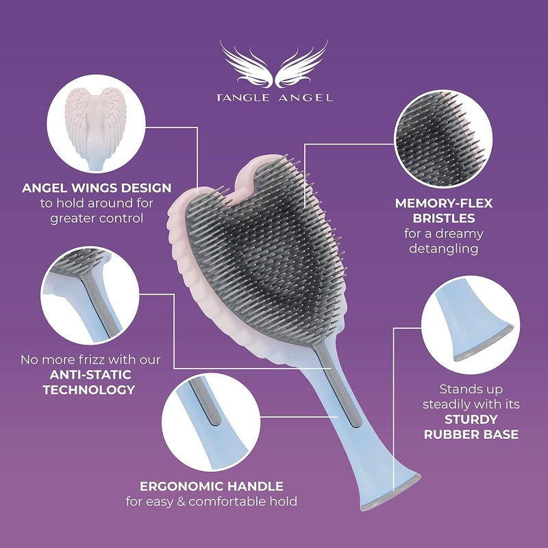 Tangle Angel Detangling Hair Brush - Anti Static Angel Wing Hair Brush with Soft & Flexible Bristle for Straight & Wavy Hair - Tangle Angel Hair Detangler Brushes for Blow Drying & Shower - Two Tone Pink Blue - Image 3